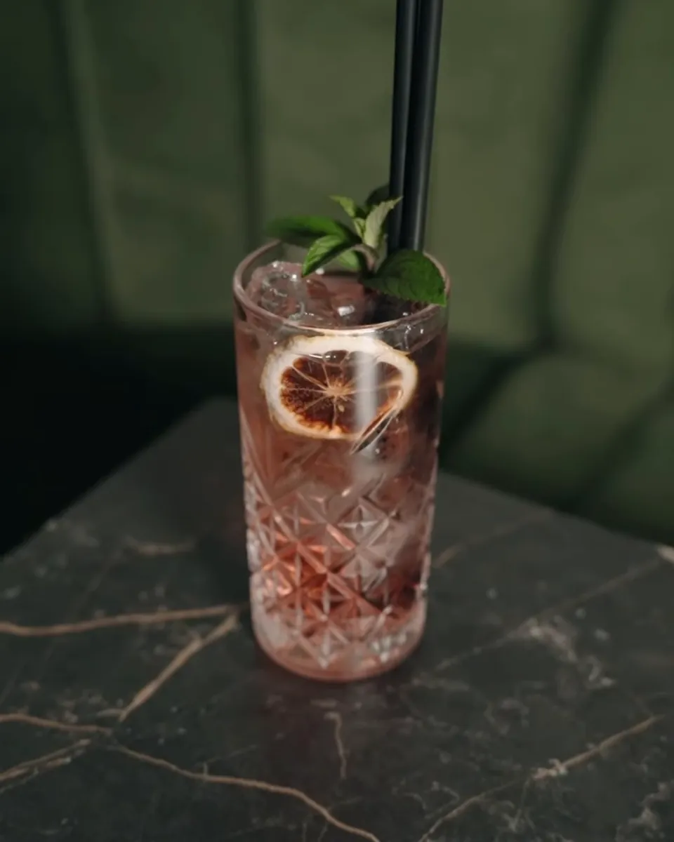Gin Spritz Malina u kristalnoj čaši sa nanom